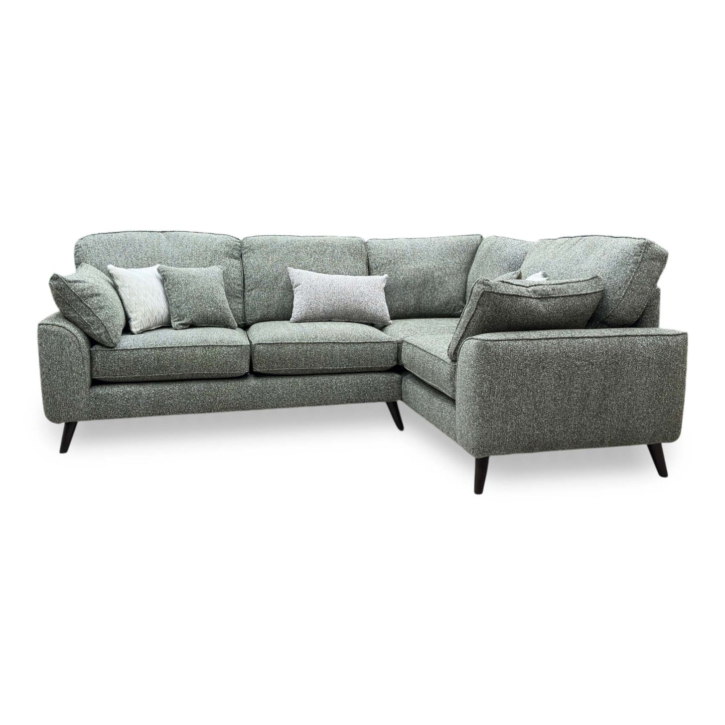 'Theodore' Olive Green Woven Fabric Formal Back Right Hand Facing Corner Sofa