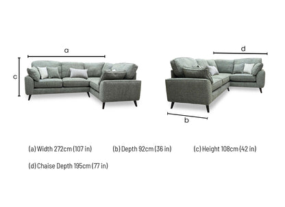 'Theodore' Olive Green Woven Fabric Formal Back Right Hand Facing Corner Sofa