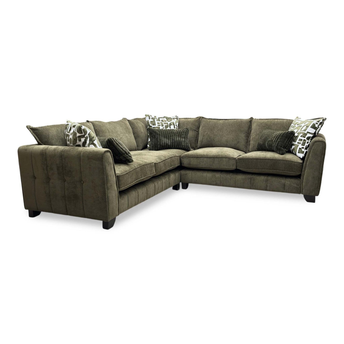‘Serena’ Derwent Olive Green Linen Fabric Formal Back 2 Corner 2 Sofa