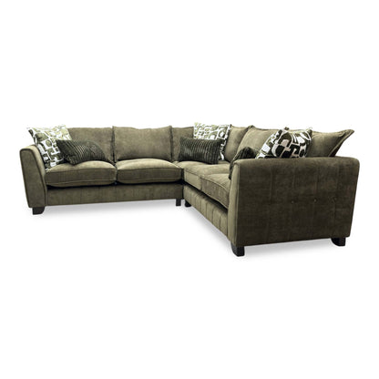 ‘Serena’ Derwent Olive Green Linen Fabric Formal Back 2 Corner 2 Sofa