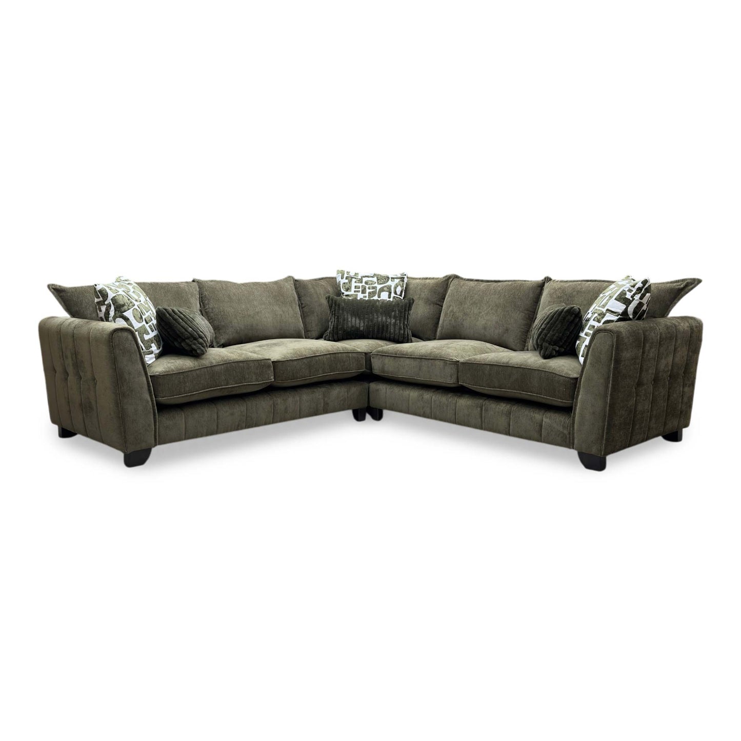 ‘Serena’ Derwent Olive Green Linen Fabric Formal Back 2 Corner 2 Sofa