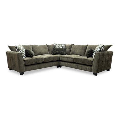 ‘Serena’ Derwent Olive Green Linen Fabric Formal Back 2 Corner 2 Sofa