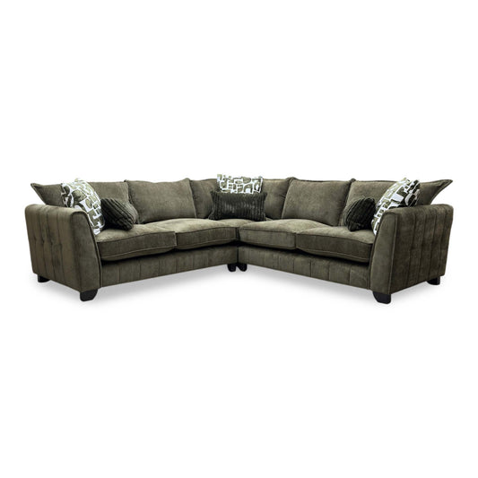 ‘Serena’ Derwent Olive Green Linen Fabric Formal Back 2 Corner 2 Sofa