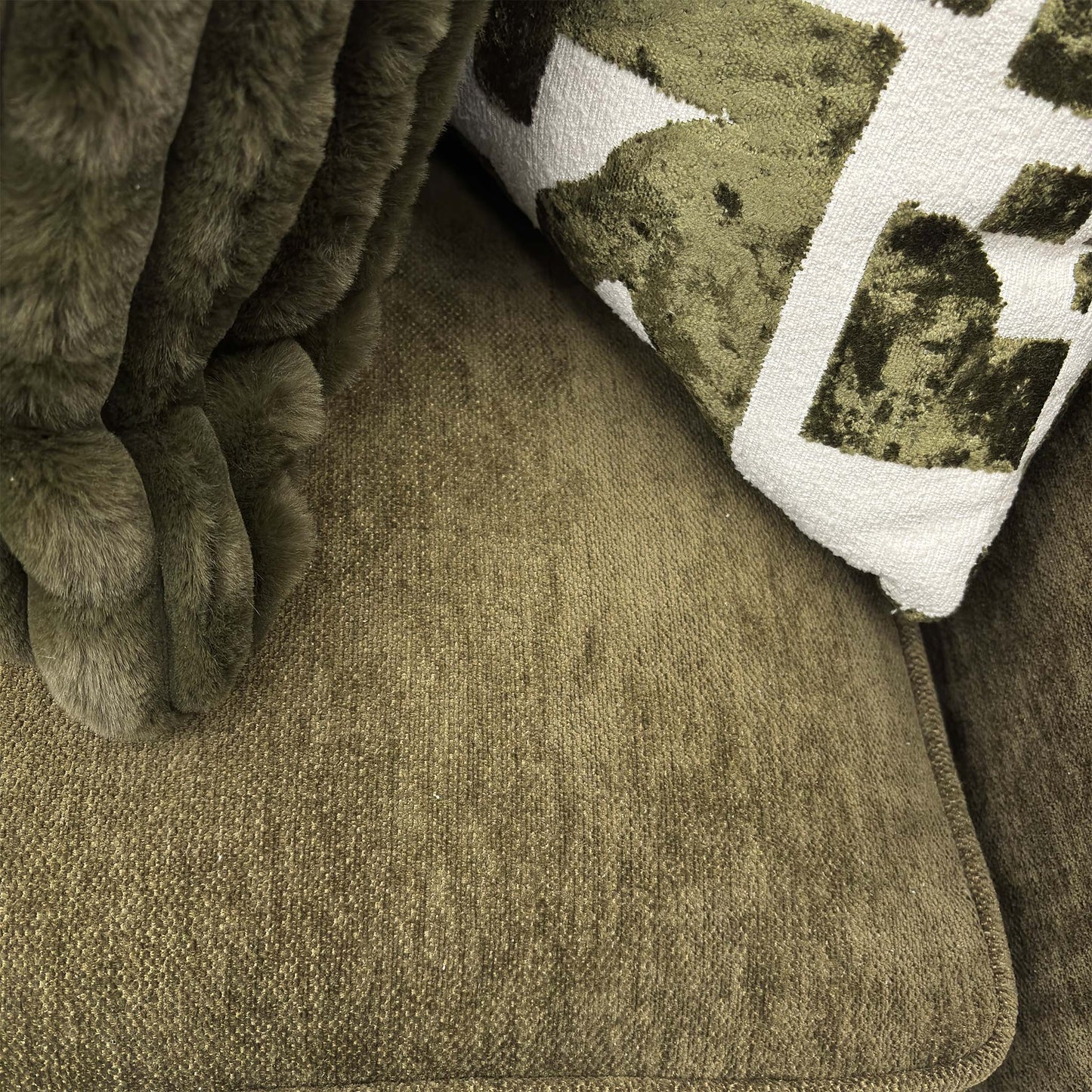 ‘Serena’ Derwent Olive Green Linen Fabric Formal Back 2 Corner 2 Sofa