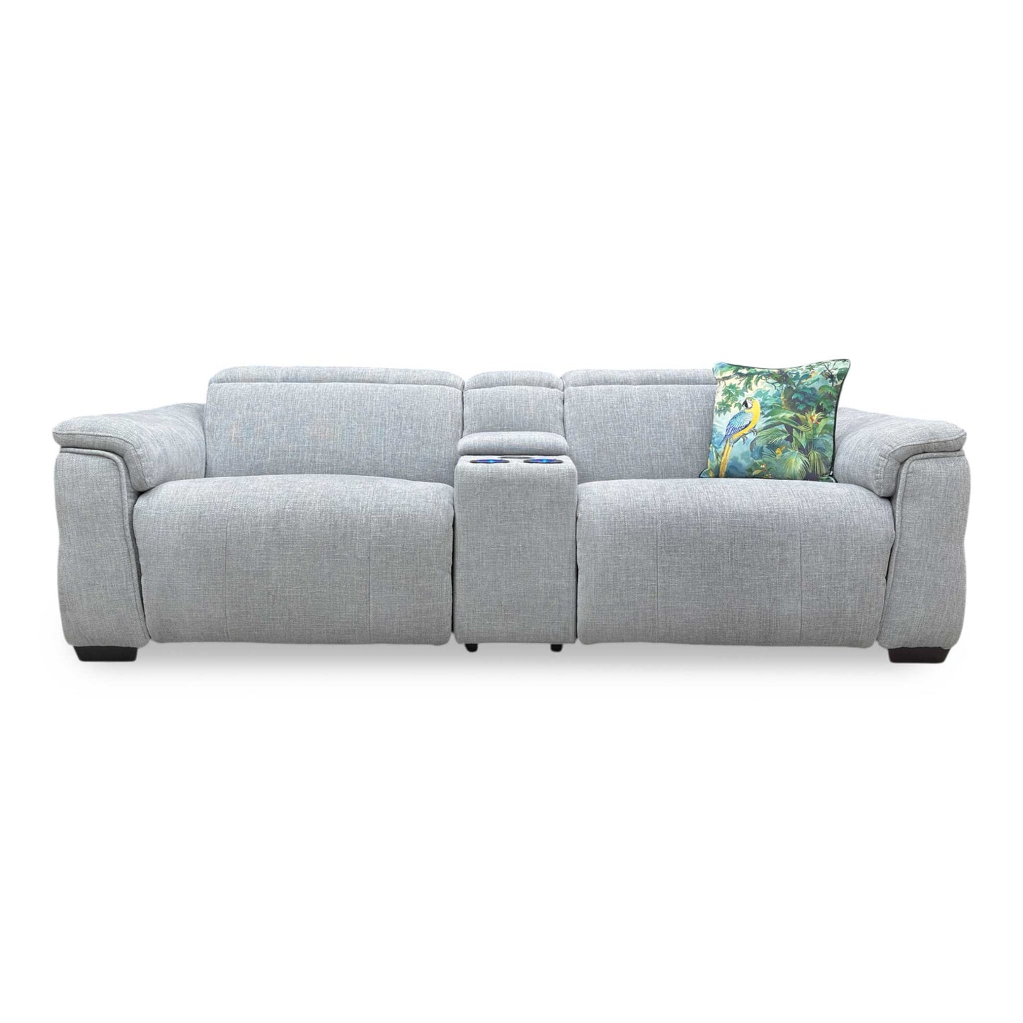 ‘Inca’ Anivia Light Grey Woven Fabric 3 Seater Power Recliner Sofa with Pop Up Light Console and Power Headrests
