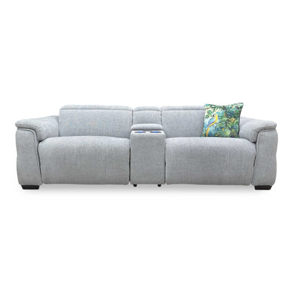 ‘Inca’ Anivia Light Grey Woven Fabric 3 Seater Power Recliner Sofa with Pop Up Light Console and Power Headrests