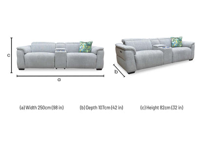 ‘Inca’ Anivia Light Grey Woven Fabric 3 Seater Power Recliner Sofa with Pop Up Light Console and Power Headrests