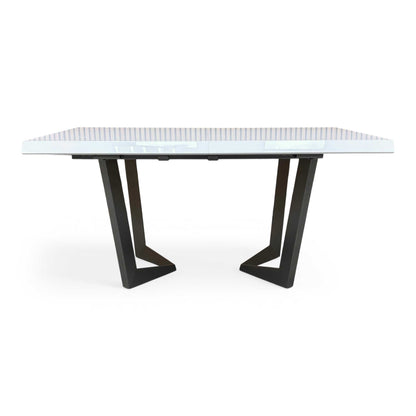 Front view of the Palazzo 160cm extending dining table in a glossy white high-gloss finish, featuring a modern chunky pedestal base.