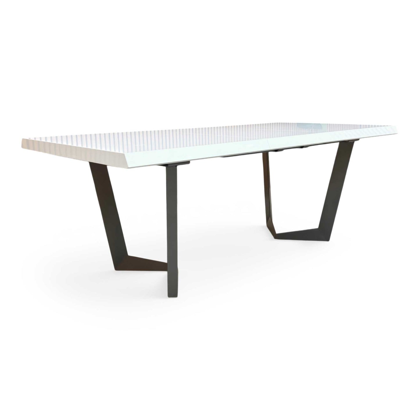 Full view of the Palazzo 160cm extending dining table in a glossy white high-gloss finish, featuring a modern chunky pedestal base.