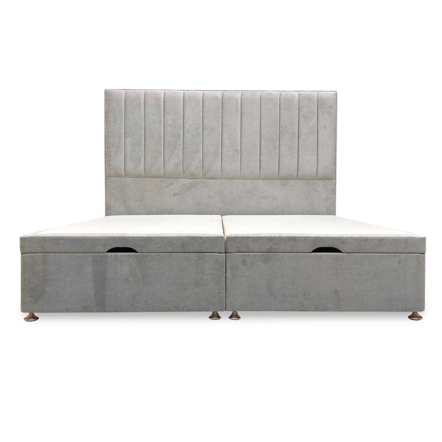 'Pluto' Milan Nickel Velvet Floor Standing Headboard + End Lift Ottoman Divan Base - Super King