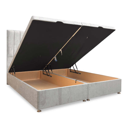 'Pluto' Milan Nickel Velvet Floor Standing Headboard + End Lift Ottoman Divan Base - Super King