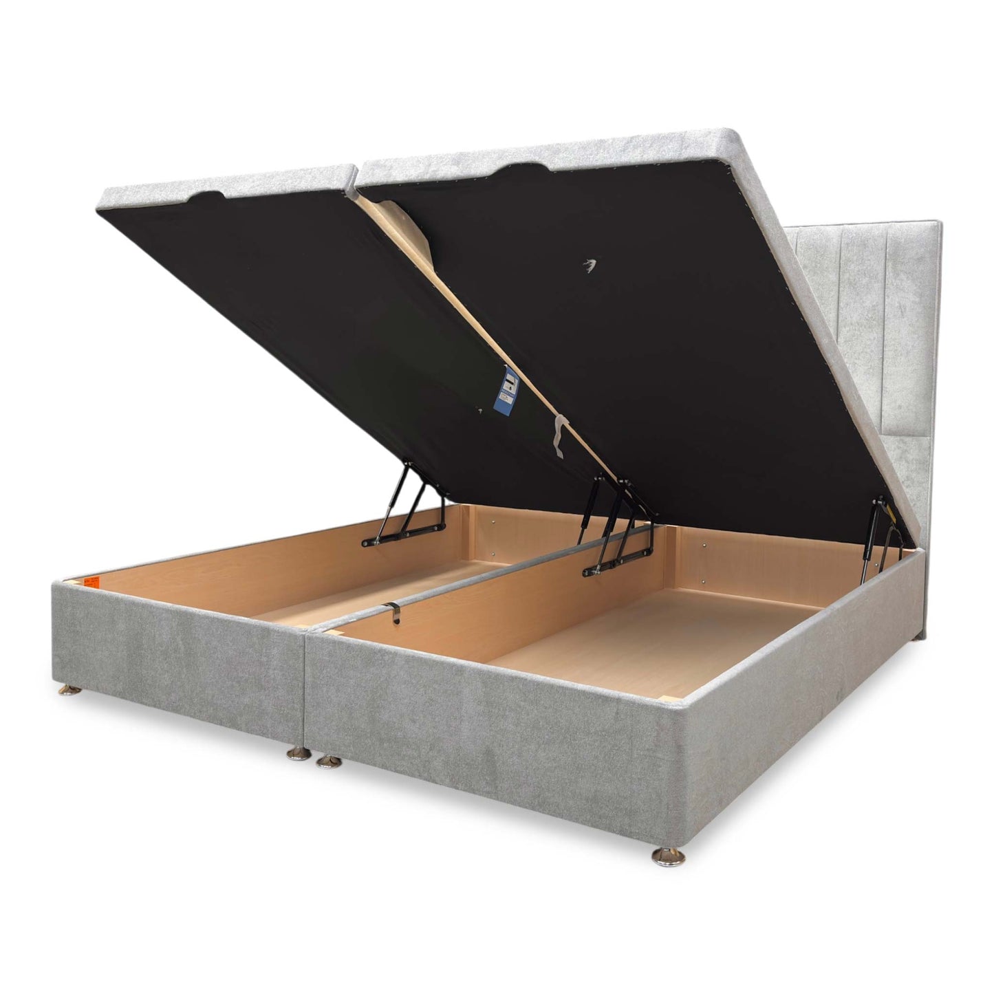 'Pluto' Milan Nickel Velvet Floor Standing Headboard + End Lift Ottoman Divan Base - Super King