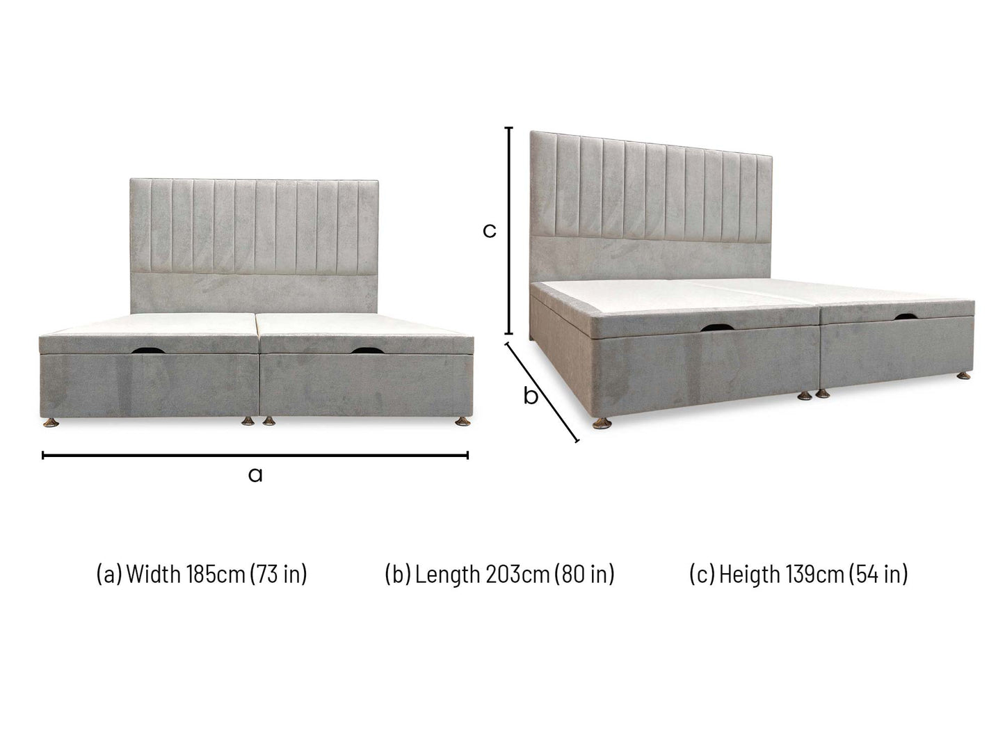 'Pluto' Milan Nickel Velvet Floor Standing Headboard + End Lift Ottoman Divan Base - Super King