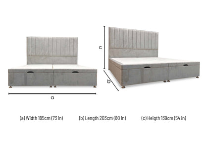 'Pluto' Milan Nickel Velvet Floor Standing Headboard + End Lift Ottoman Divan Base - Super King