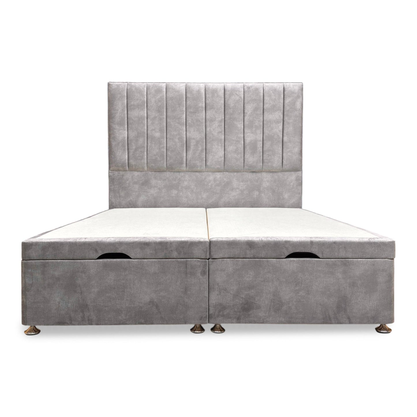 'Pluto' Lace Dolphin Velvet Floor Standing Headboard + End Lift Ottoman Divan Base - King