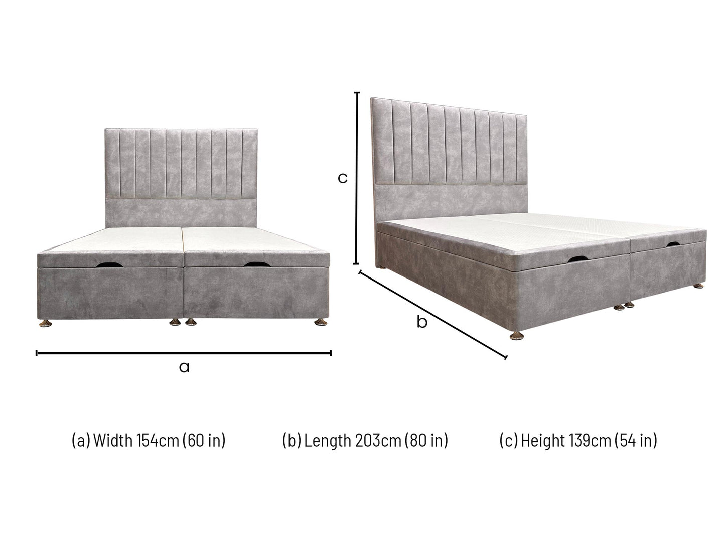 'Pluto' Lace Dolphin Velvet Floor Standing Headboard + End Lift Ottoman Divan Base - King