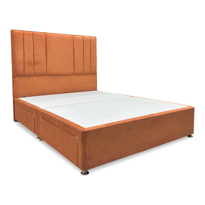‘Luna' Milan Marmalade Velvet Floor Standing Headboard + 4 Draw Divan Base - King