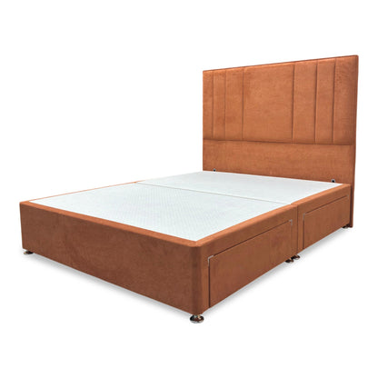 ‘Luna' Milan Marmalade Velvet Floor Standing Headboard + 4 Draw Divan Base - King