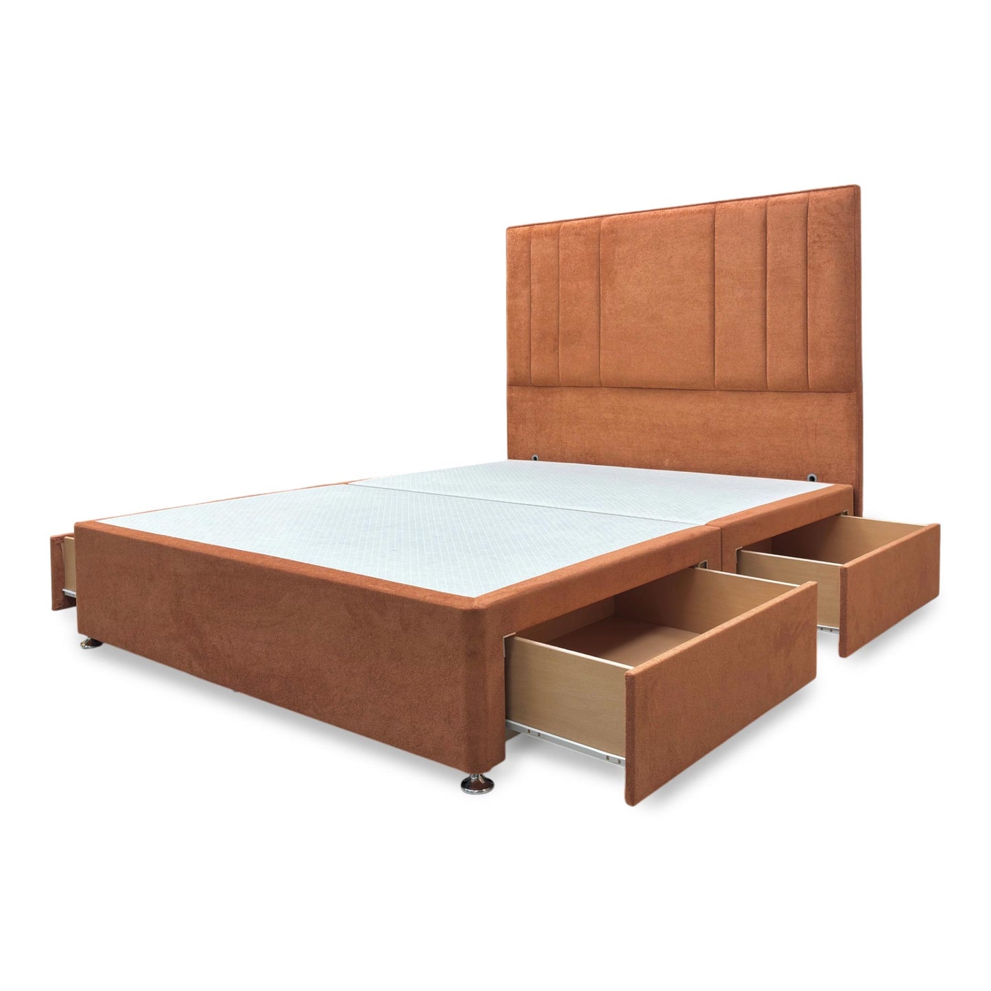 ‘Luna' Milan Marmalade Velvet Floor Standing Headboard + 4 Draw Divan Base - King