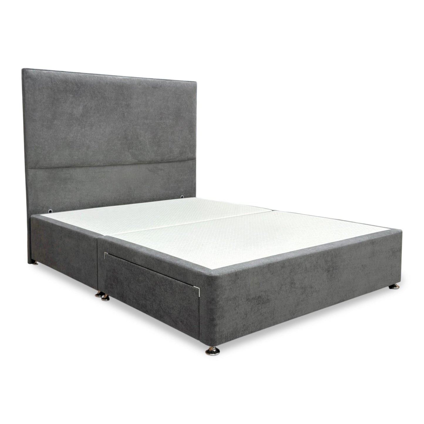 ‘Virgo’ Milan Thunder Velvet Floor Standing Headboard + 2 Draw Divan Base - King