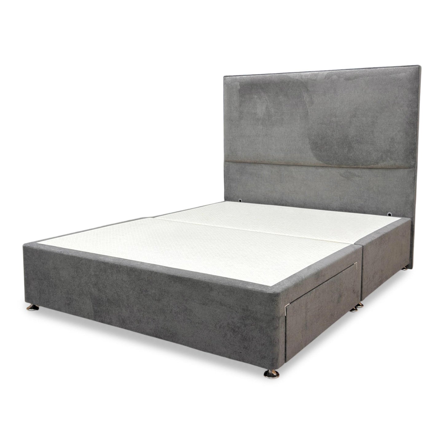 ‘Virgo’ Milan Thunder Velvet Floor Standing Headboard + 2 Draw Divan Base - King