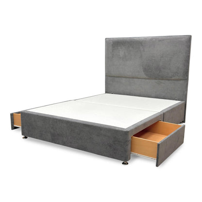 ‘Virgo’ Milan Thunder Velvet Floor Standing Headboard + 2 Draw Divan Base - King