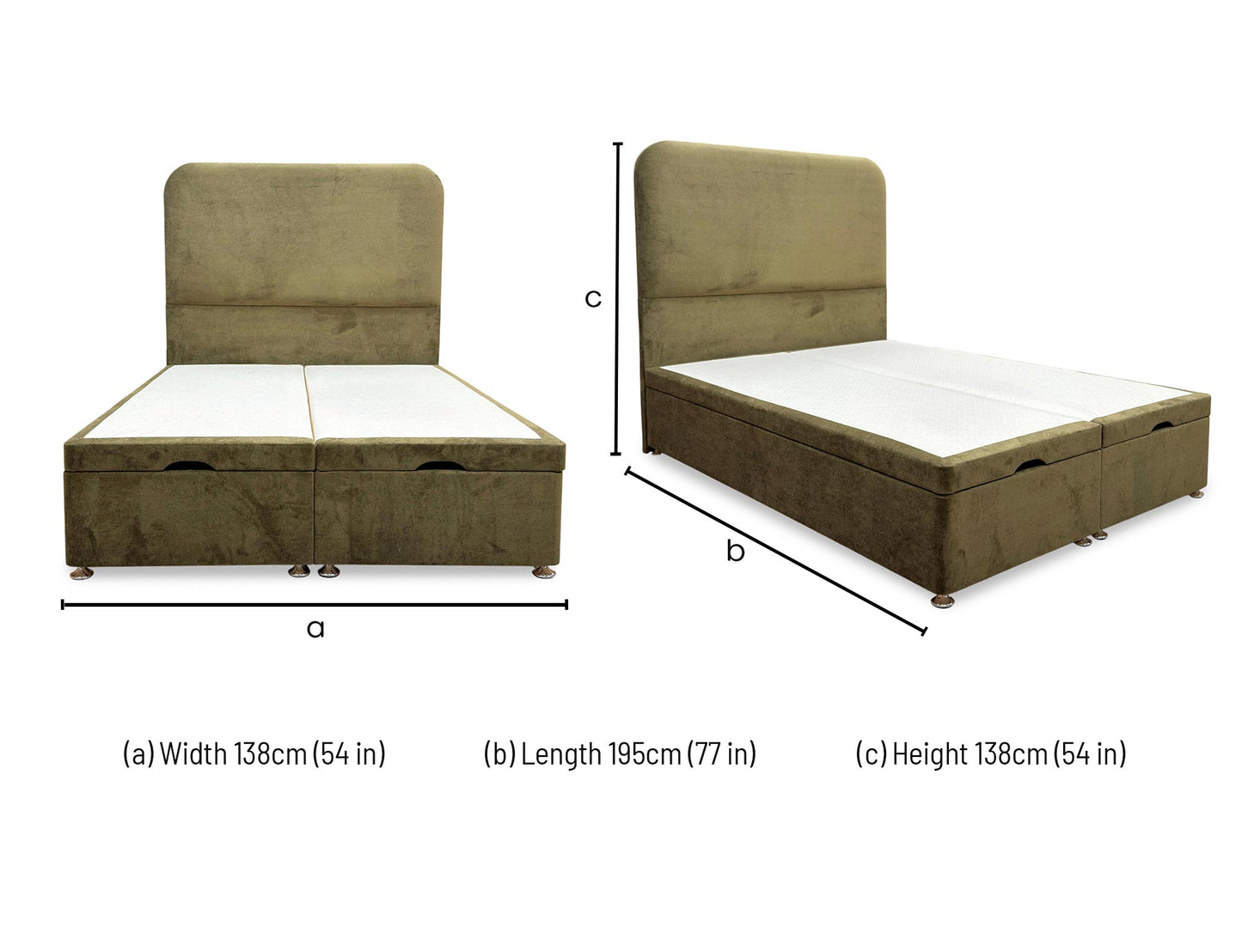 ‘Hamilton’ Milan Khaki Velvet Floor Standing Headboard + End Lift Ottoman Divan Base - Double