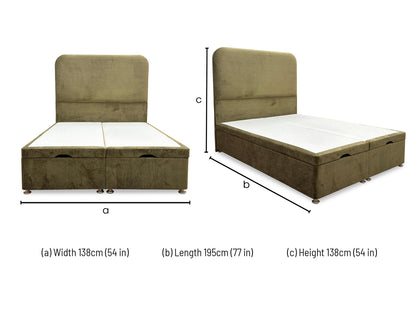 ‘Hamilton’ Milan Khaki Velvet Floor Standing Headboard + End Lift Ottoman Divan Base - Double