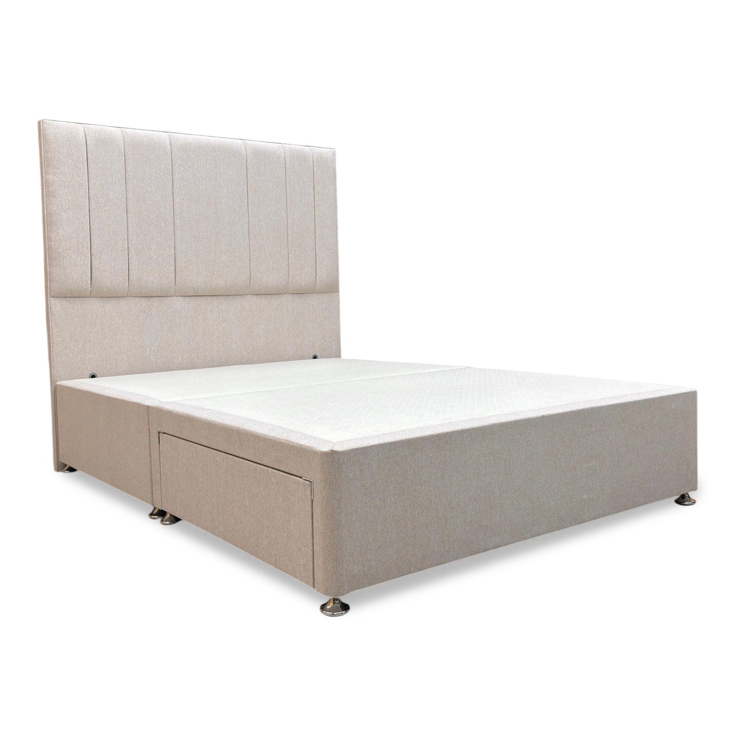 ‘Luna’ Orkney Oat Fabric Floor Standing Headboard + 2 Draw Divan Base - Double