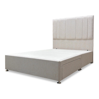 ‘Luna’ Orkney Oat Fabric Floor Standing Headboard + 2 Draw Divan Base - Double