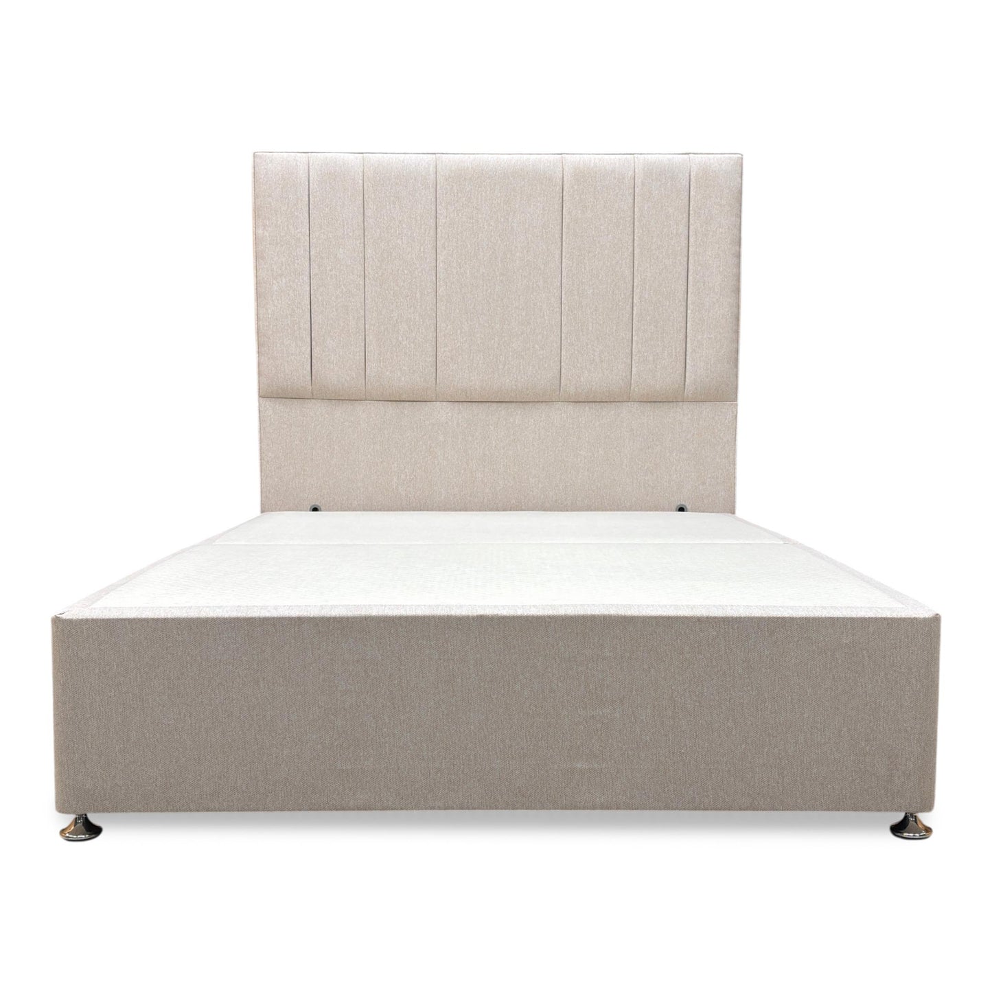 ‘Luna’ Orkney Oat Fabric Floor Standing Headboard + 2 Draw Divan Base - Double