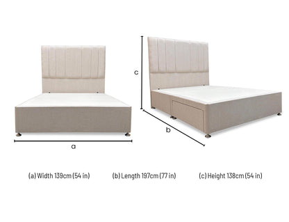 ‘Luna’ Orkney Oat Fabric Floor Standing Headboard + 2 Draw Divan Base - Double