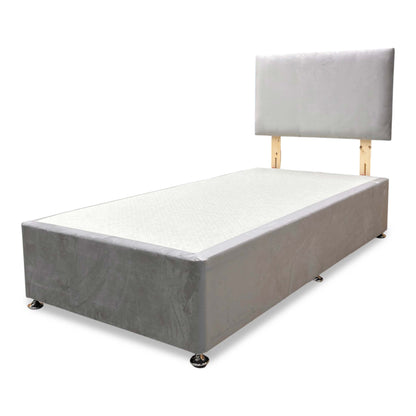 ‘Roma’ Plush Argent Velvet Headboard + Divan Base - Single