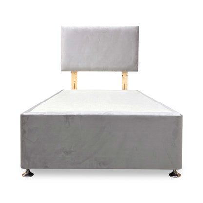 ‘Roma’ Plush Argent Velvet Headboard + Divan Base - Single