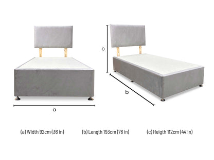 ‘Roma’ Plush Argent Velvet Headboard + Divan Base - Single
