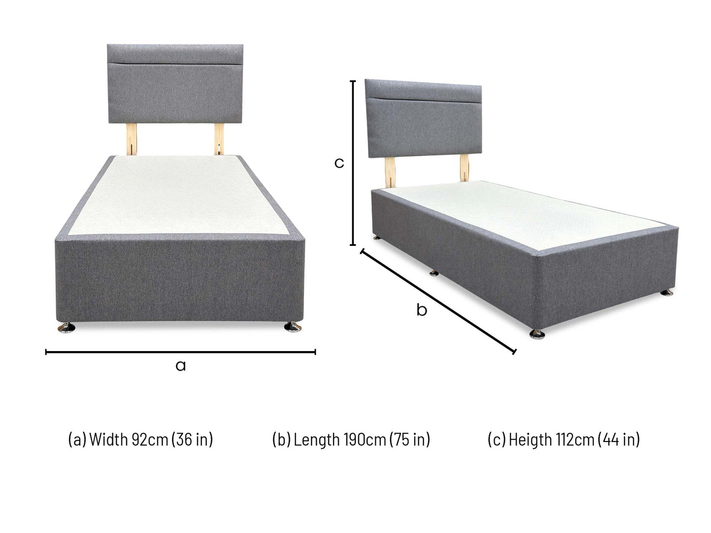 ‘Capella’ Orkney Charcoal Fabric Headboard + Divan Base - Single