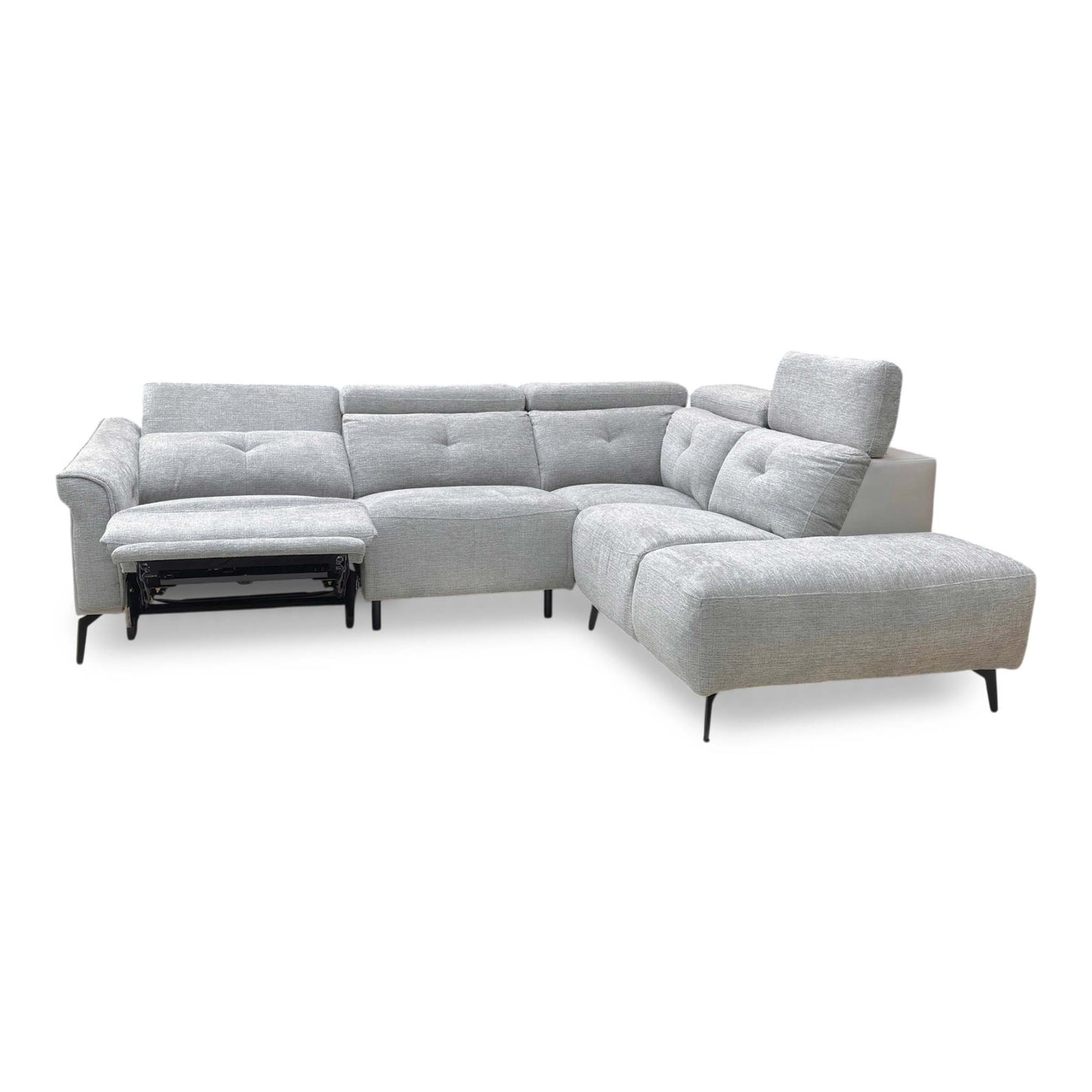 ‘Ontario’ Grey Fabric Power Recliner Right Hand Facing Open End Chaise Sofa