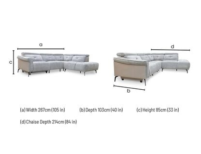 ‘Ontario’ Grey Fabric Power Recliner Right Hand Facing Open End Chaise Sofa