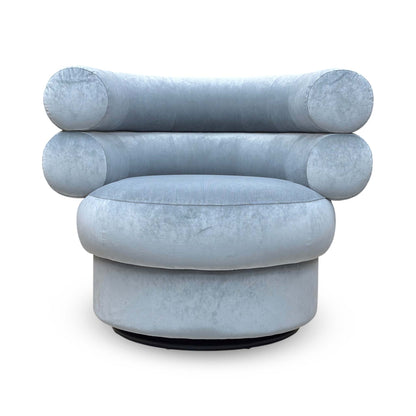 ‘Fitzrovia’ Mist Bluish Grey Linen Fabric Accent Swivel Chair