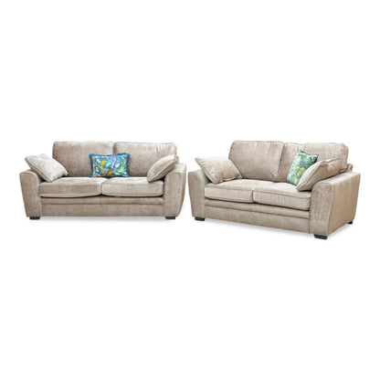 ‘Chalfont’ Adele Biscuit Brown Linen Fabric 3 + 2 Seater Sofa Set