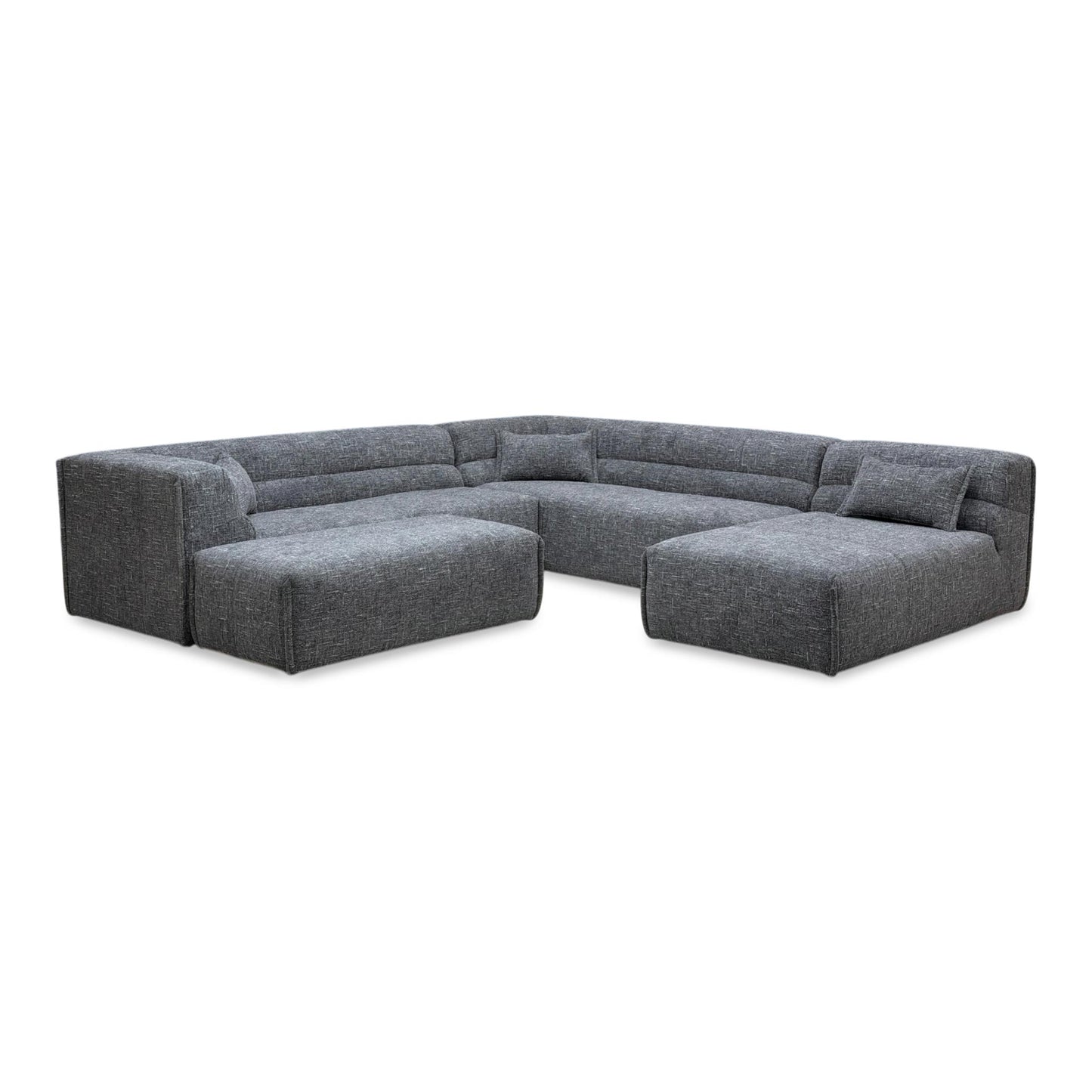 ‘Piero’ Odyssey Vortex Charcoal Grey Fabric 2 Corner 2 Open End Chaise Sofa + Large Footstool