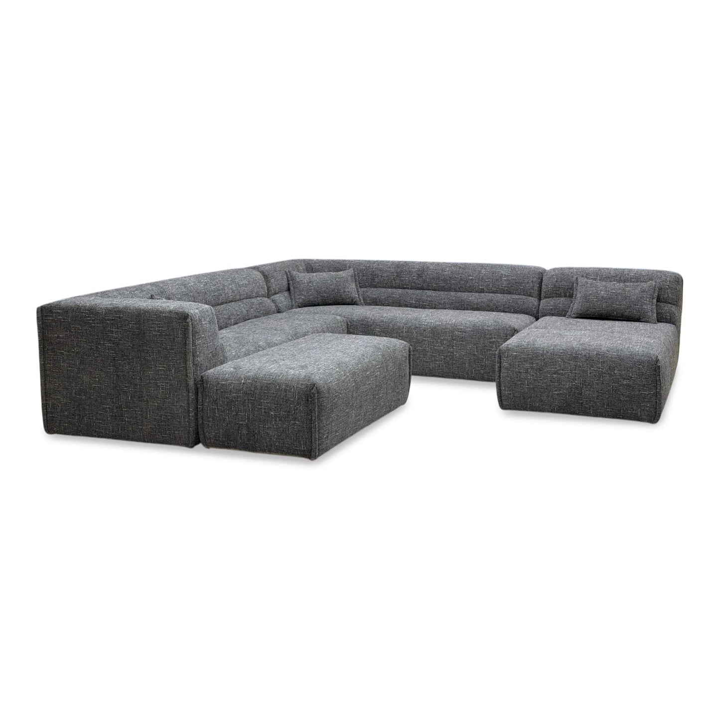 ‘Piero’ Odyssey Vortex Charcoal Grey Fabric 2 Corner 2 Open End Chaise Sofa + Large Footstool