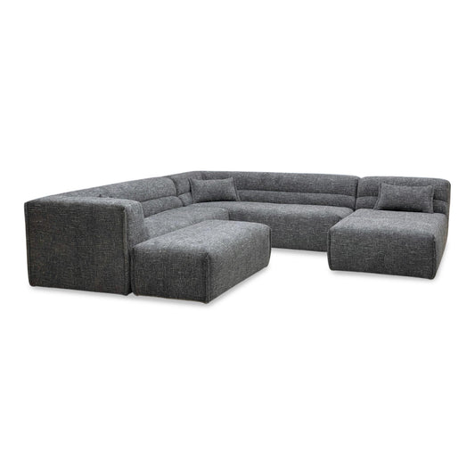 ‘Piero’ Odyssey Vortex Charcoal Grey Fabric 2 Corner 2 Open End Chaise Sofa + Large Footstool