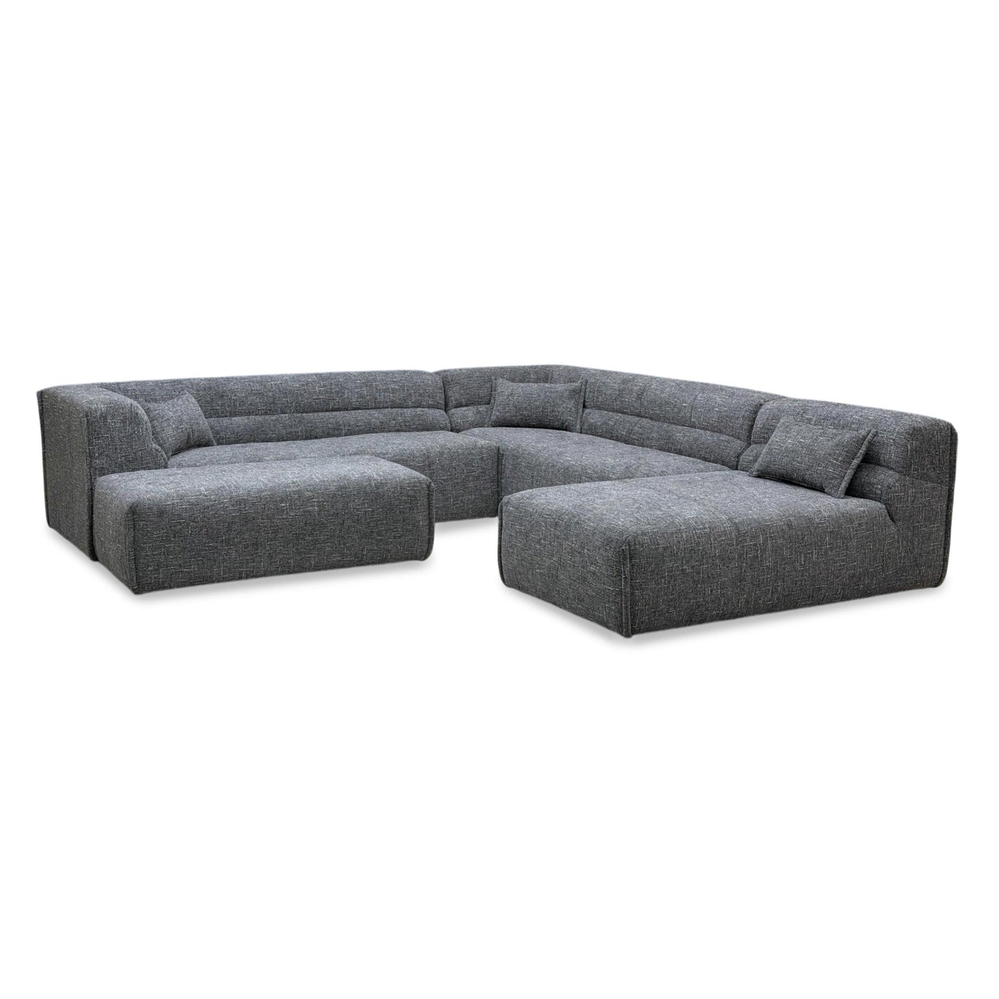 ‘Piero’ Odyssey Vortex Charcoal Grey Fabric 2 Corner 2 Open End Chaise Sofa + Large Footstool