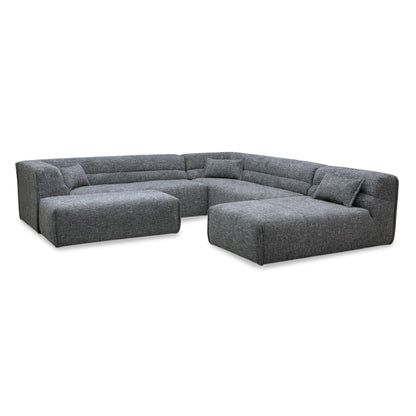 ‘Piero’ Odyssey Vortex Charcoal Grey Fabric 2 Corner 2 Open End Chaise Sofa + Large Footstool