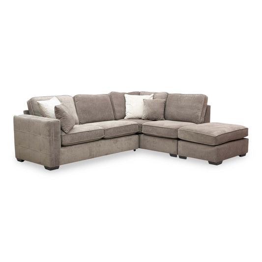 ‘Chelsea’ Espresso Brown Towel Velvet Formal Back Large Right Hand Facing Open End Chaise Corner Sofa