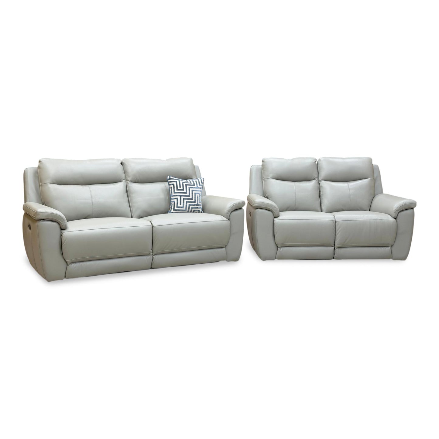 ‘Bobby’ Cat-80_03 Light Grey Leather 3 + 2 Seater Power Recliner Sofa Set