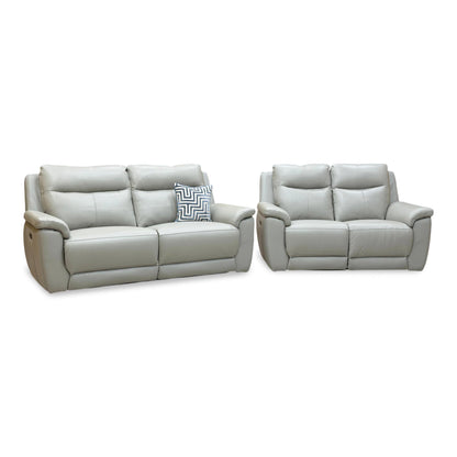 ‘Bobby’ Cat-80_03 Light Grey Leather 3 + 2 Seater Power Recliner Sofa Set