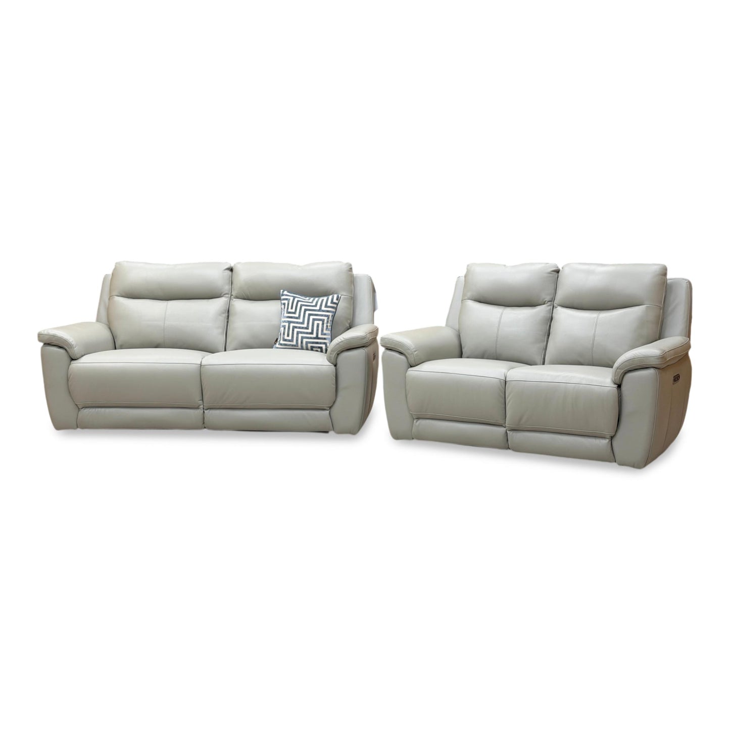 ‘Bobby’ Cat-80_03 Light Grey Leather 3 + 2 Seater Power Recliner Sofa Set