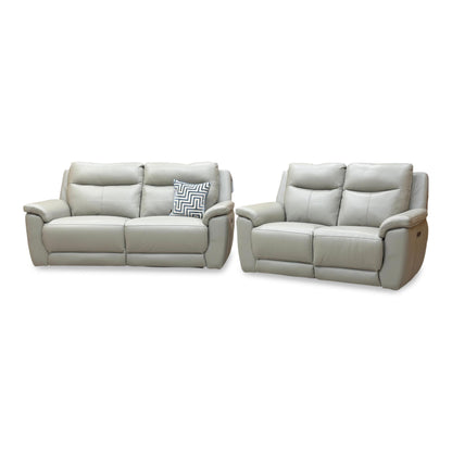 ‘Bobby’ Cat-80_03 Light Grey Leather 3 + 2 Seater Power Recliner Sofa Set
